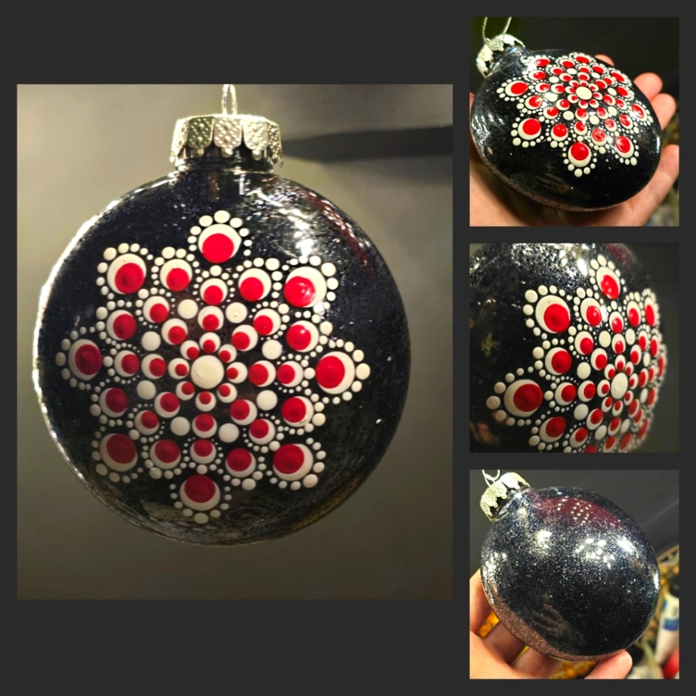 Handmade Ornament black red white Christmas ornament Mandala
